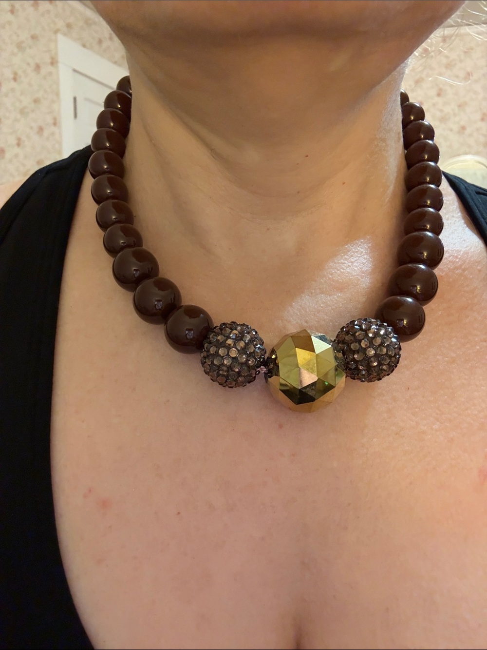Hand-Crafted Brown Beaded Statement Necklace with Gold Accent